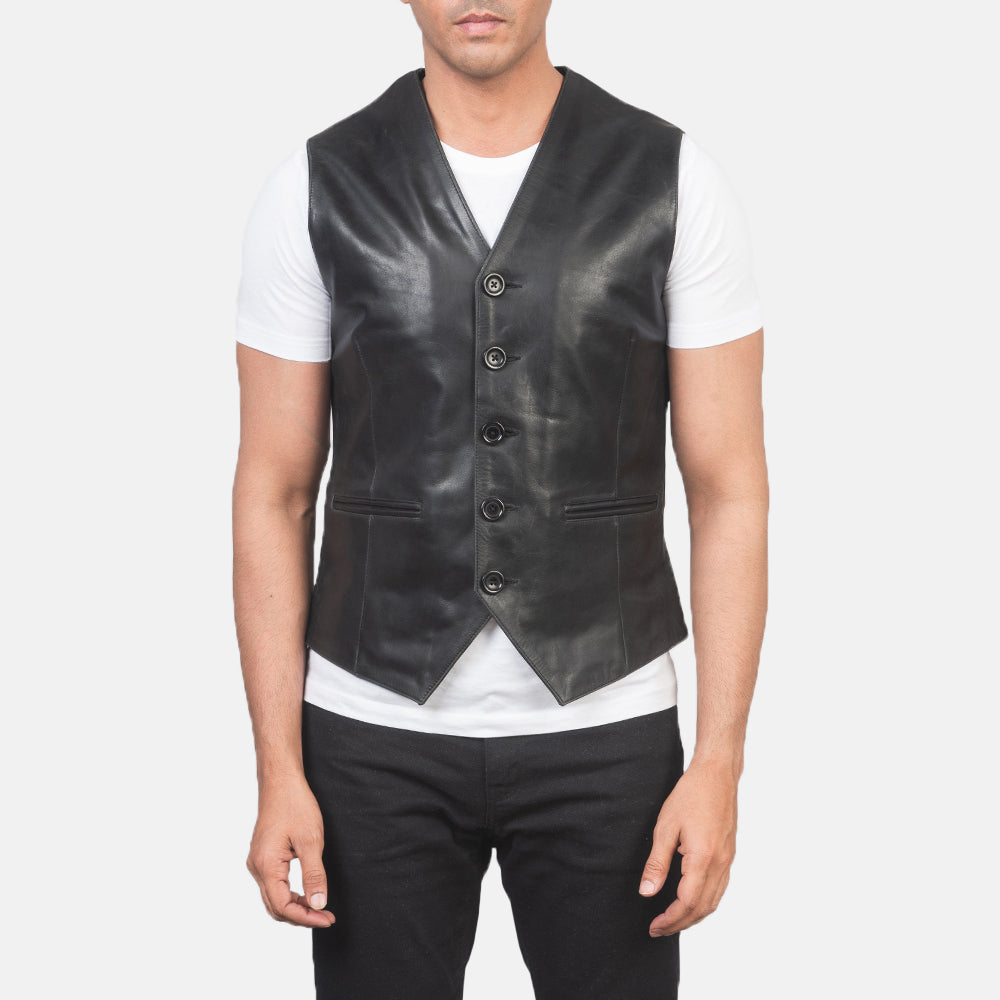 Auden Black Leather Vest - men's vest in black cowhide leather, view 4