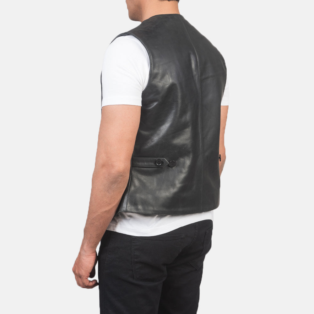 Auden Black Leather Vest - men's vest in black cowhide leather, view 5