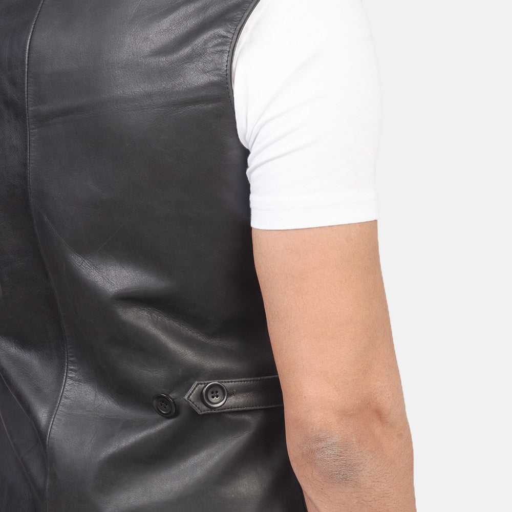 Auden Black Leather Vest - men's vest in black cowhide leather, view 6