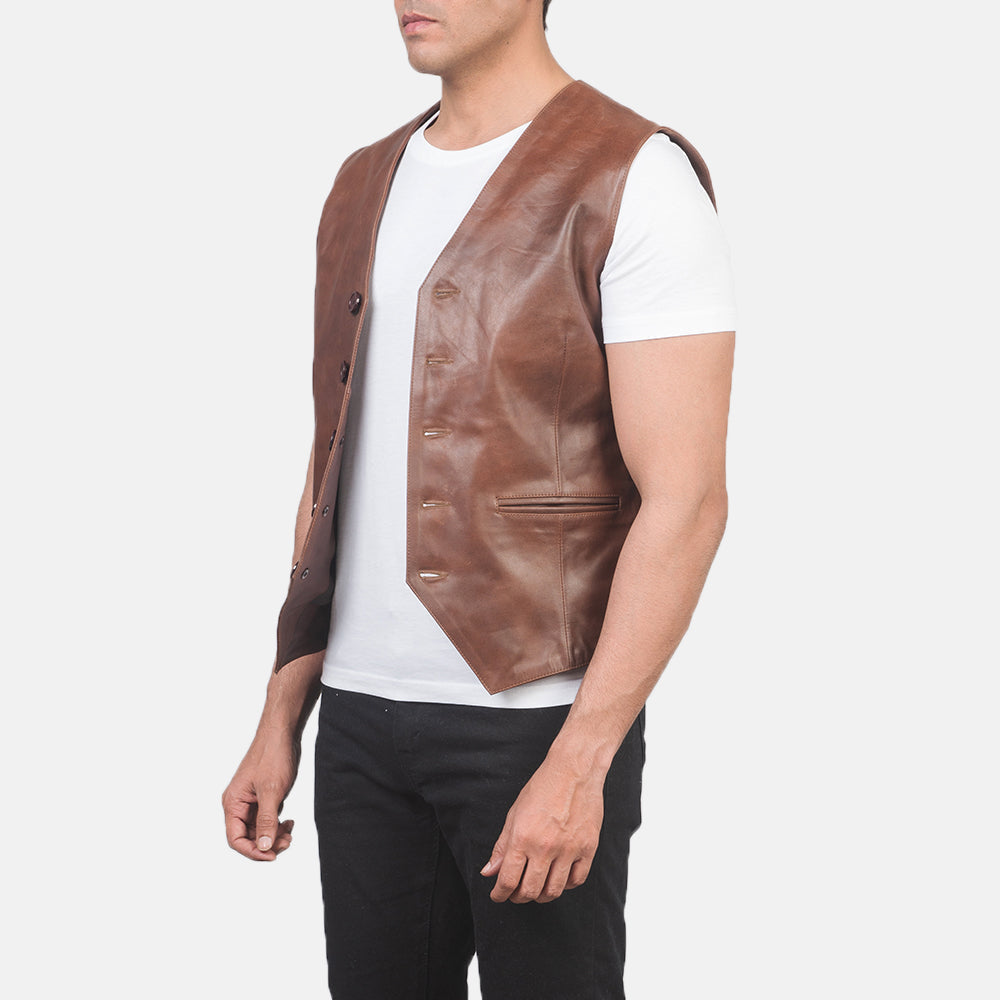 Auden Brown Leather Vest - men's vest in brown cowhide leather, view 2