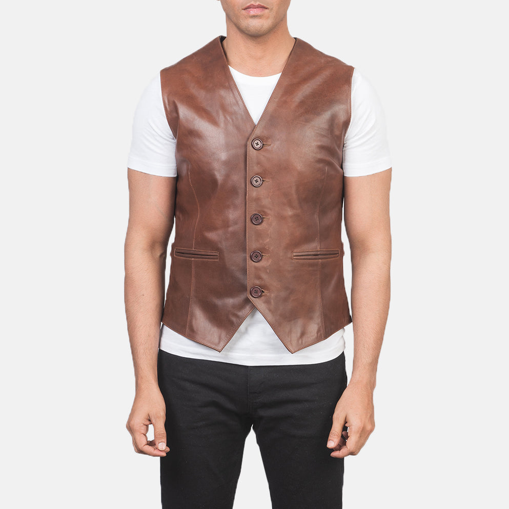 Auden Brown Leather Vest - men's vest in brown cowhide leather, view 4