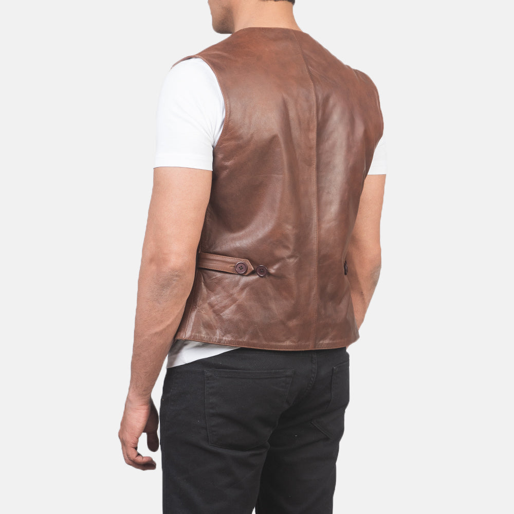 Auden Brown Leather Vest - men's vest in brown cowhide leather, view 5