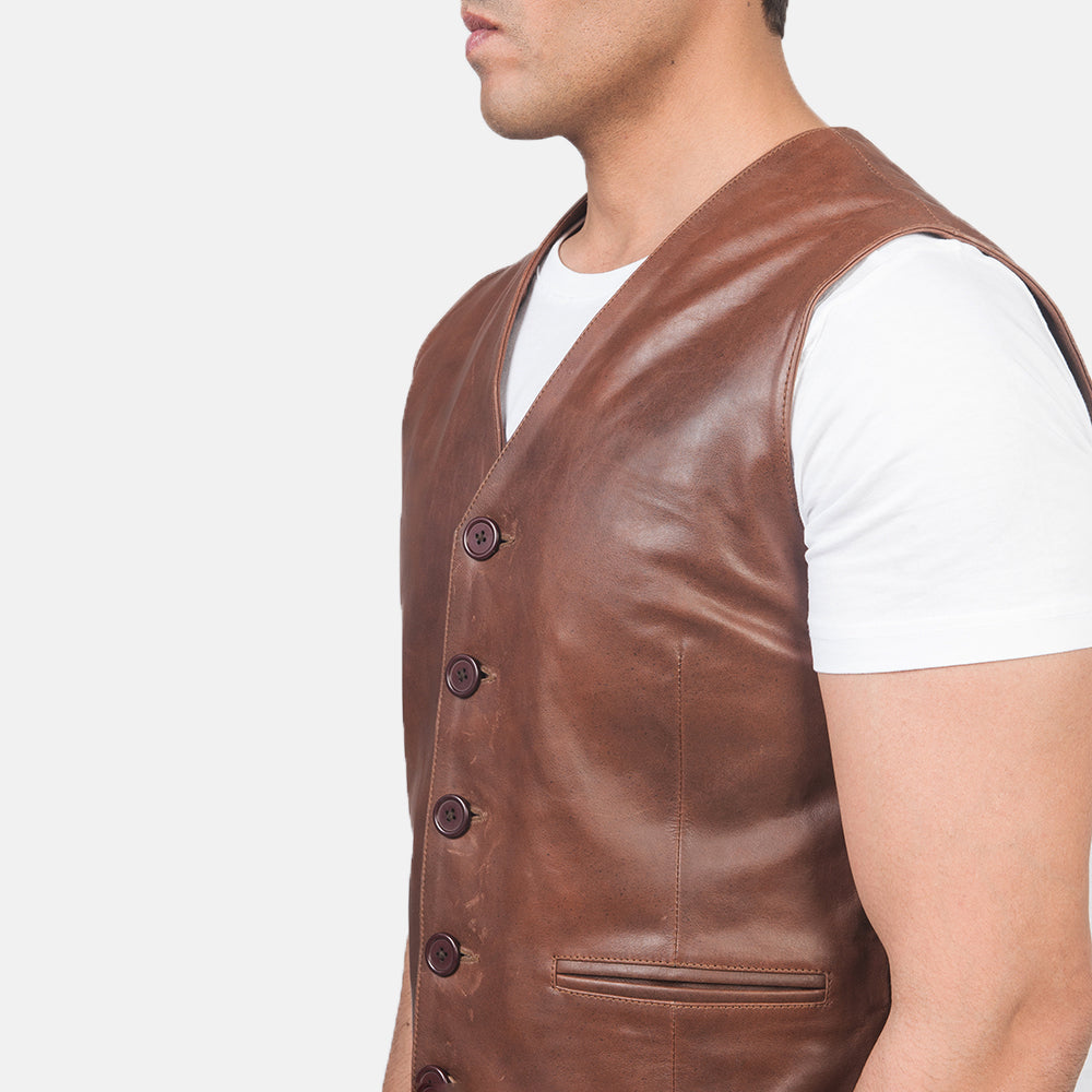 Auden Brown Leather Vest - men's vest in brown cowhide leather, view 6