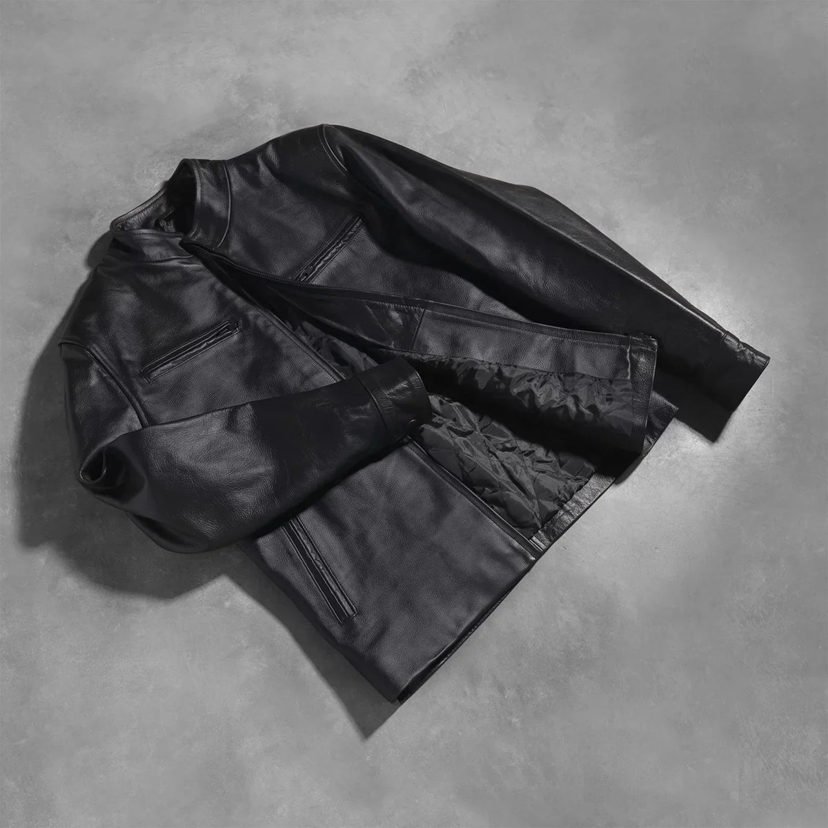 Austere Matte Black Leather Biker Jacket - men's jacket in black calfskin leather, view 8