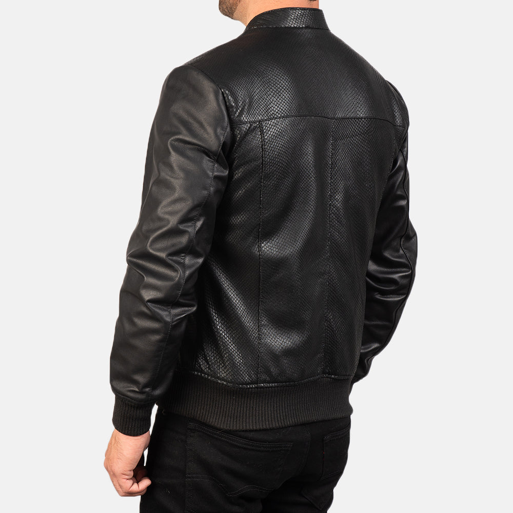 Avan Black Leather Bomber Jacket - men's jacket in black cowhide leather, view 5