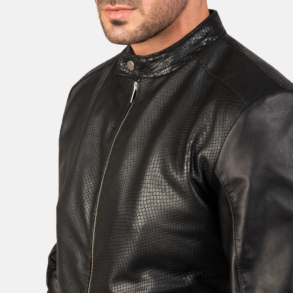 Avan Black Leather Bomber Jacket - men's jacket in black cowhide leather, view 6