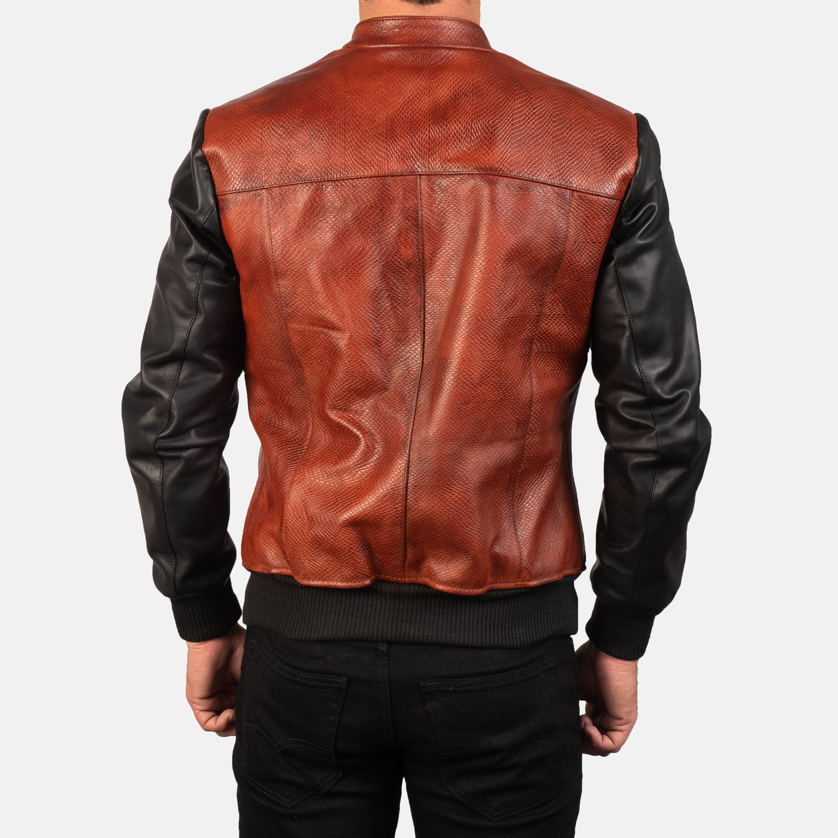 Avan Black & Maroon Leather Bomber Jacket - men's jacket in black & maroon cowhide leather, view 5