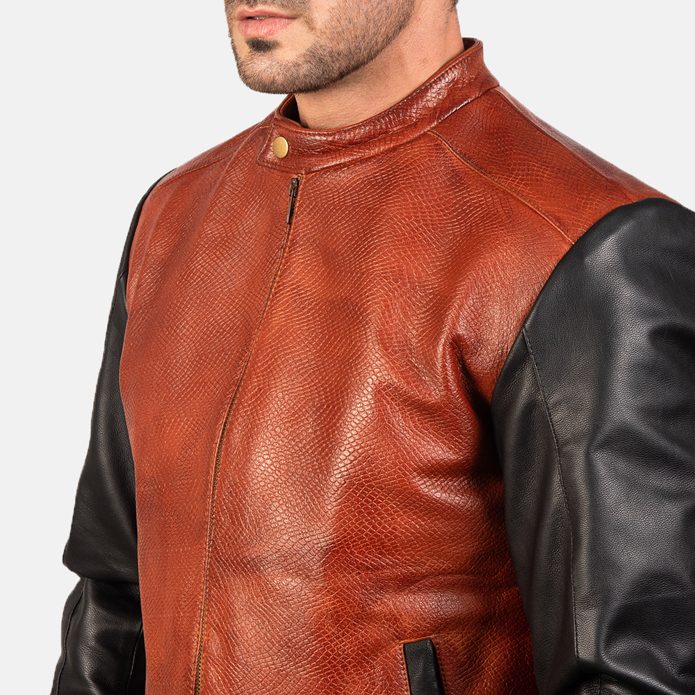 Avan Black & Maroon Leather Bomber Jacket - men's jacket in black & maroon cowhide leather, view 6
