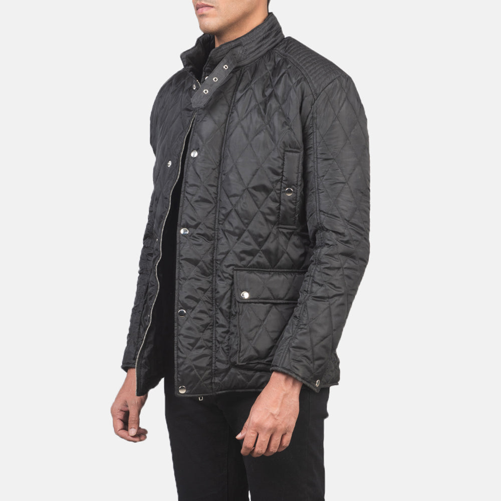 Barry Quilted Black Windbreaker Jacket - men's jacket in black nylon-polyester fabric, view 2