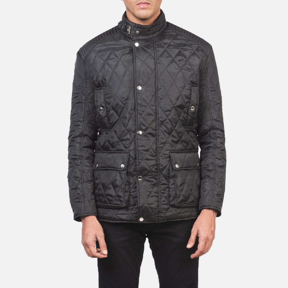 Barry Quilted Black Windbreaker Jacket - men's jacket in black nylon-polyester fabric, view 4