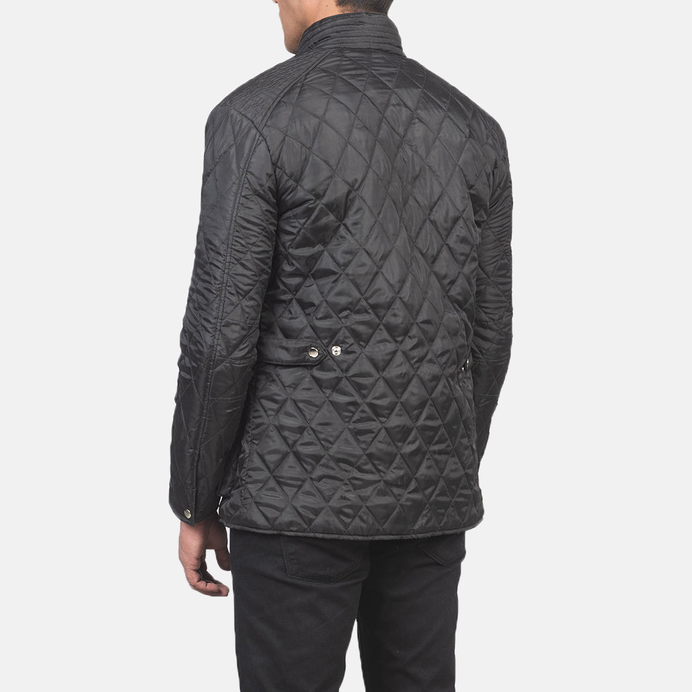 Barry Quilted Black Windbreaker Jacket - men's jacket in black nylon-polyester fabric, view 5