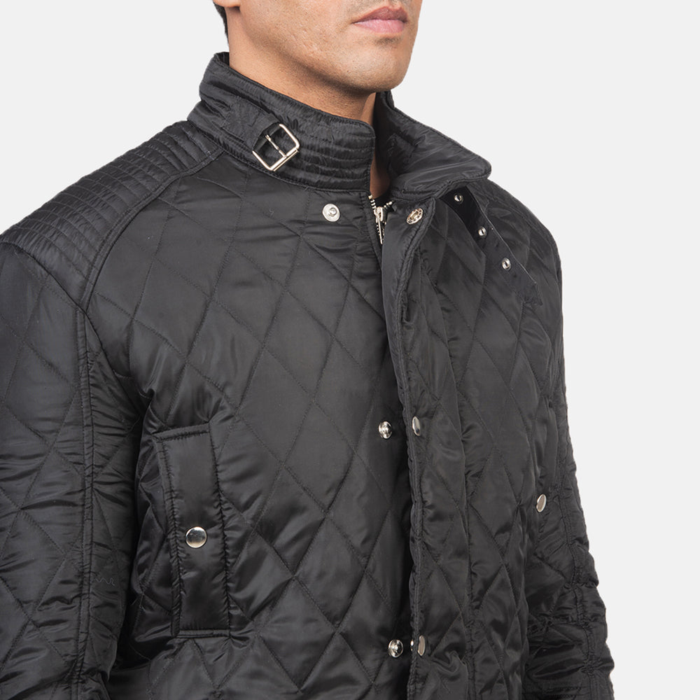 Barry Quilted Black Windbreaker Jacket - men's jacket in black nylon-polyester fabric, view 6