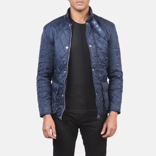 Barry Quilted Blue Windbreaker Jacket - men's jacket in blue nylon-polyester fabric, view 1
