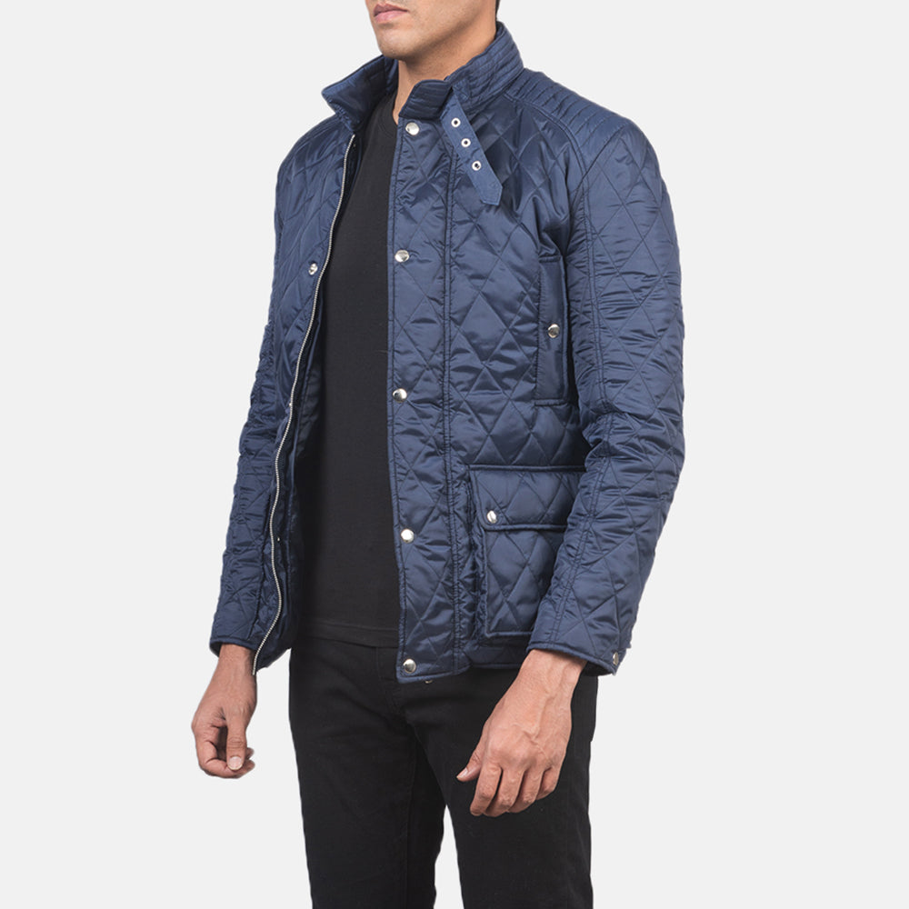 Barry Quilted Blue Windbreaker Jacket - men's jacket in blue nylon-polyester fabric, view 2