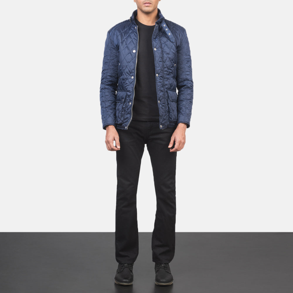 Barry Quilted Blue Windbreaker Jacket - men's jacket in blue nylon-polyester fabric, view 4