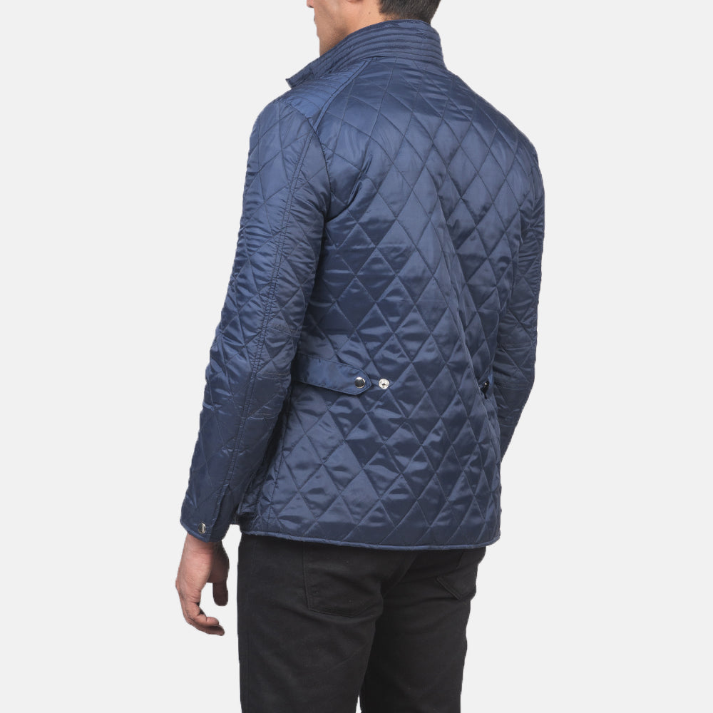Barry Quilted Blue Windbreaker Jacket - men's jacket in blue nylon-polyester fabric, view 5