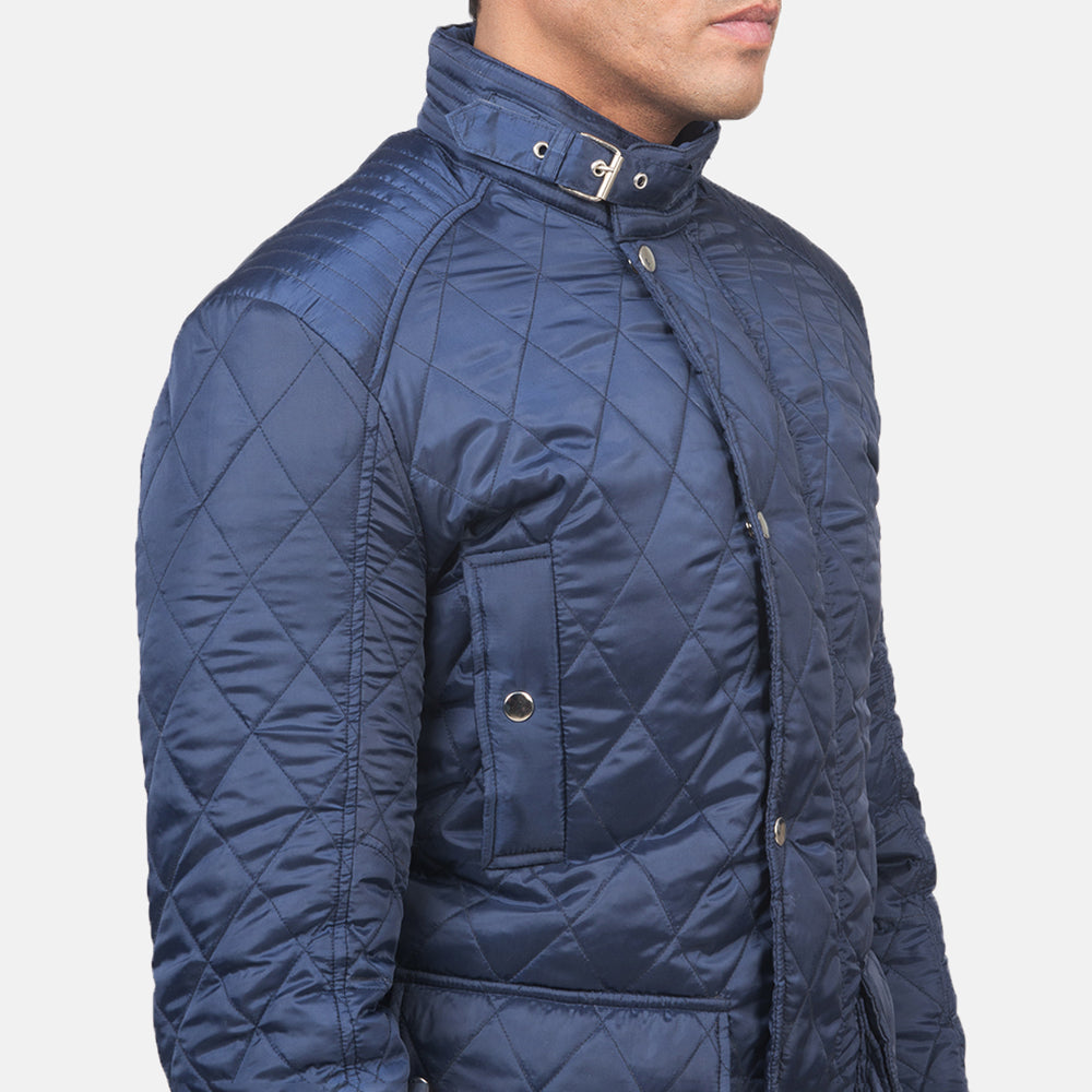 Barry Quilted Blue Windbreaker Jacket - men's jacket in blue nylon-polyester fabric, view 6