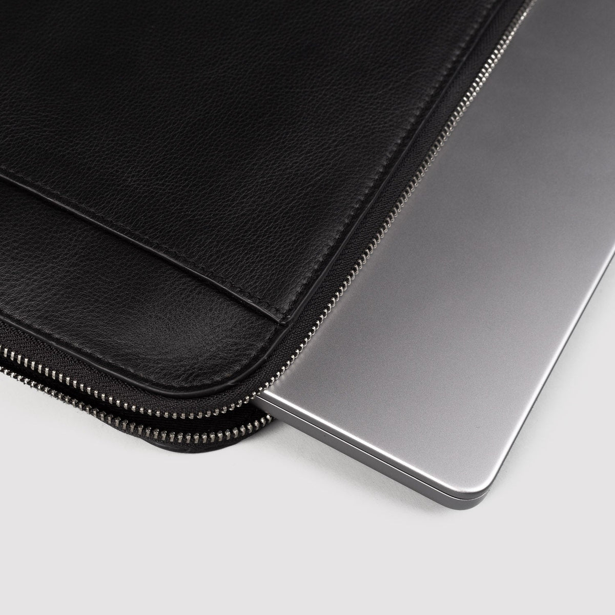 Brex Baxter Black Leather Laptop Sleeve - black leather laptop sleeve, view 4