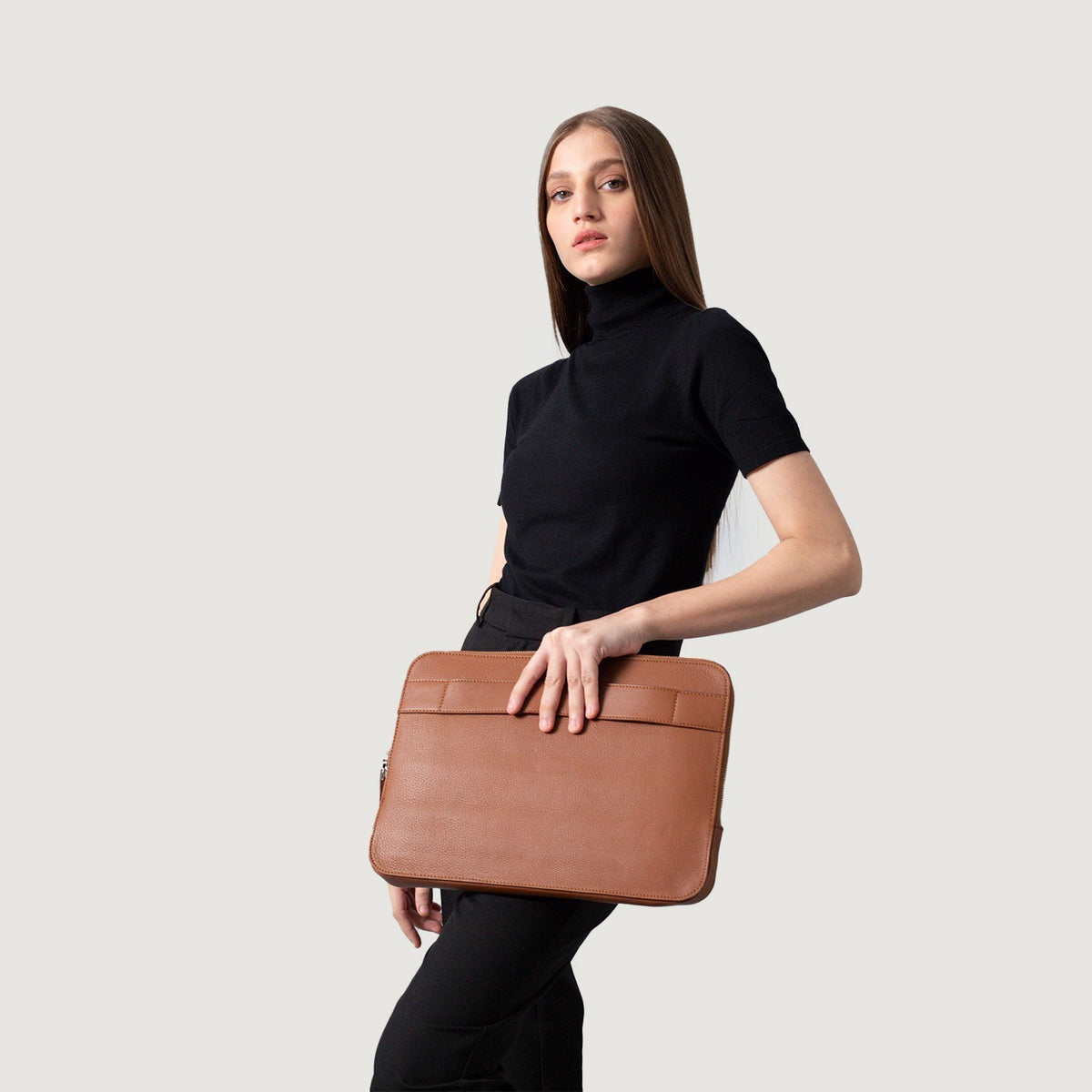 Brex Baxter Brown Leather Laptop Sleeve - brown leather laptop sleeve, view 5