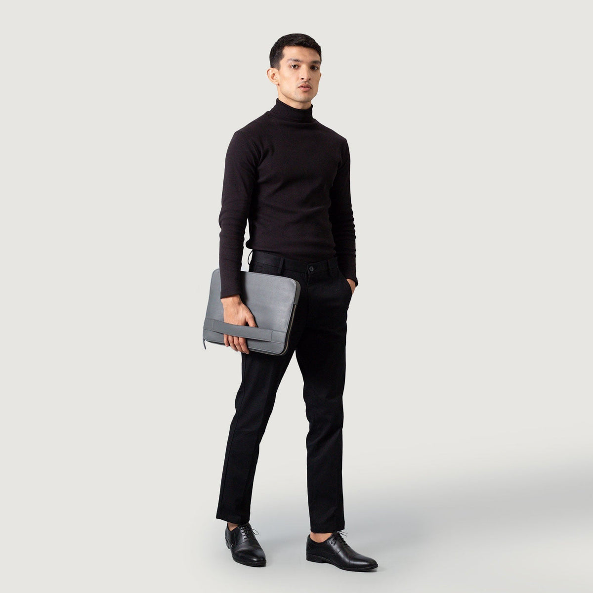 Brex Baxter Grey Leather Laptop Sleeve - grey leather laptop sleeve, view 2