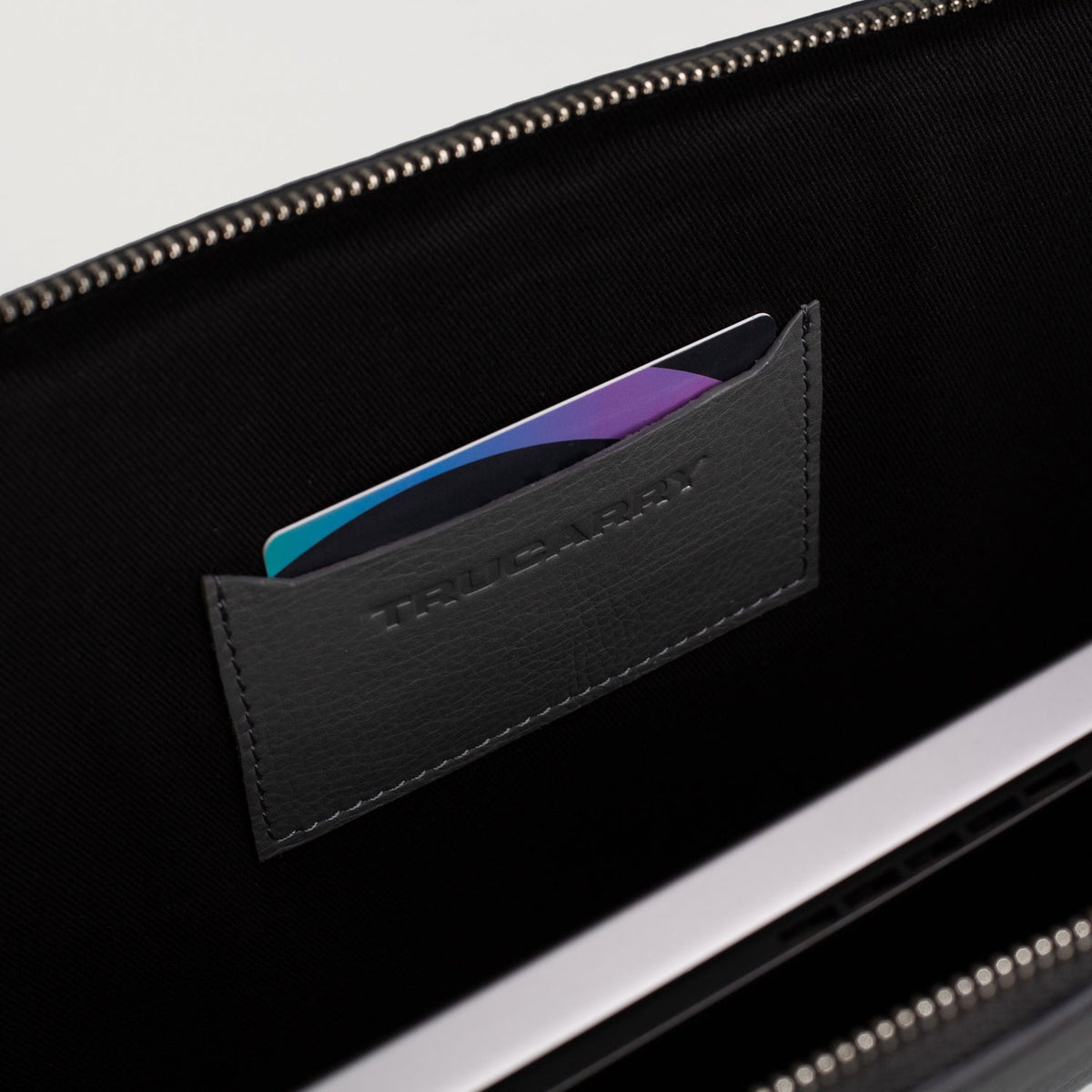 Brex Baxter Grey Leather Laptop Sleeve - grey leather laptop sleeve, view 7