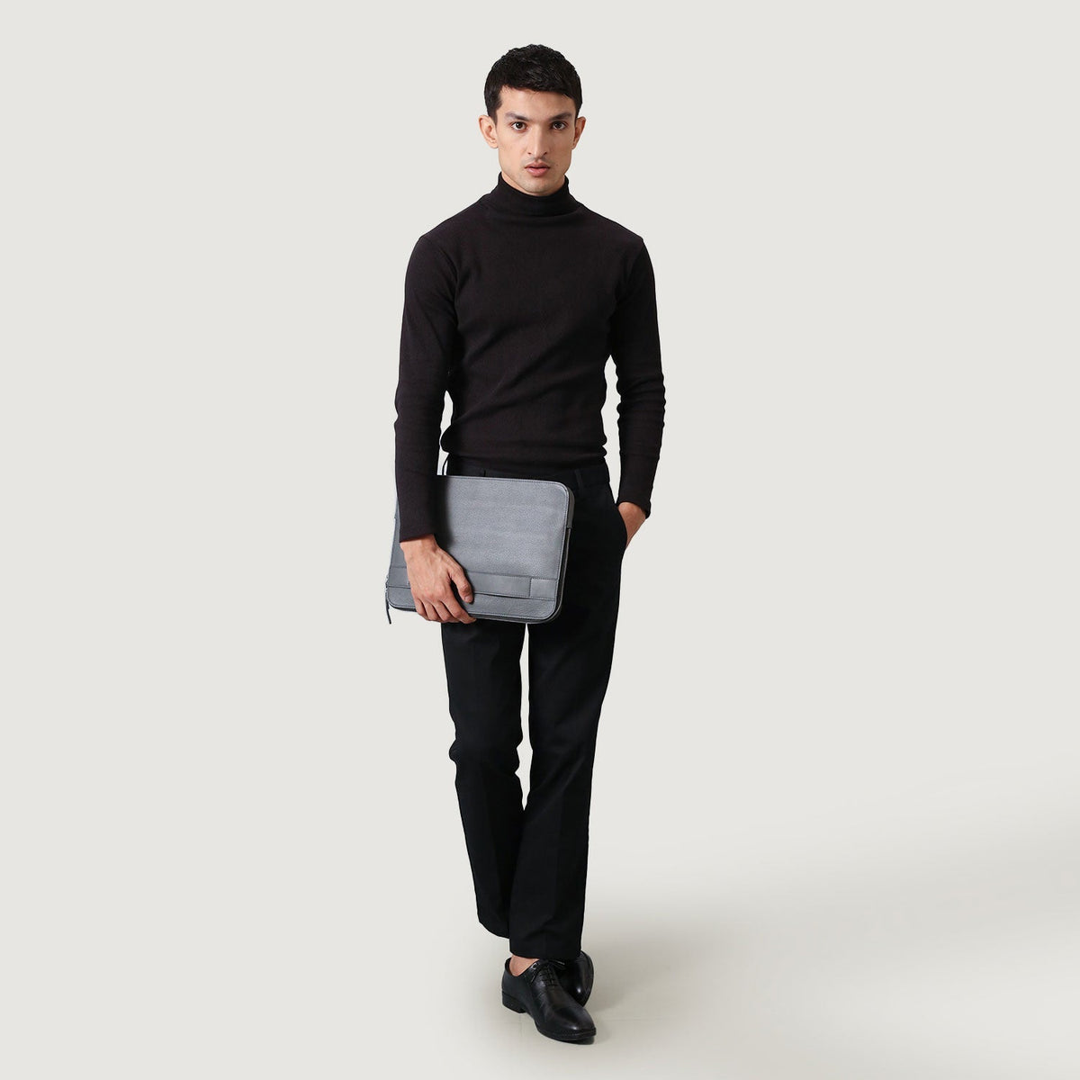Brex Baxter Grey Leather Laptop Sleeve - grey leather laptop sleeve, view 9