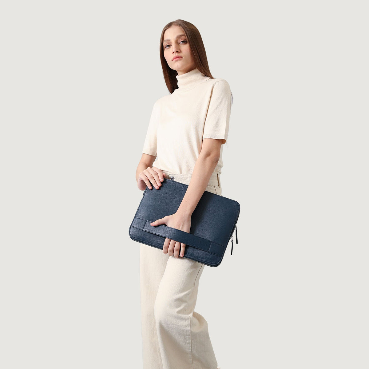 Brex Baxter Midnight Blue Leather Laptop Sleeve - midnight blue leather laptop sleeve, view 2