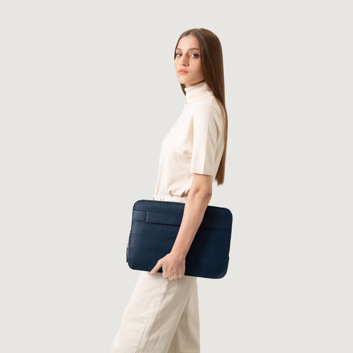 Brex Baxter Midnight Blue Leather Laptop Sleeve - midnight blue leather laptop sleeve, view 5