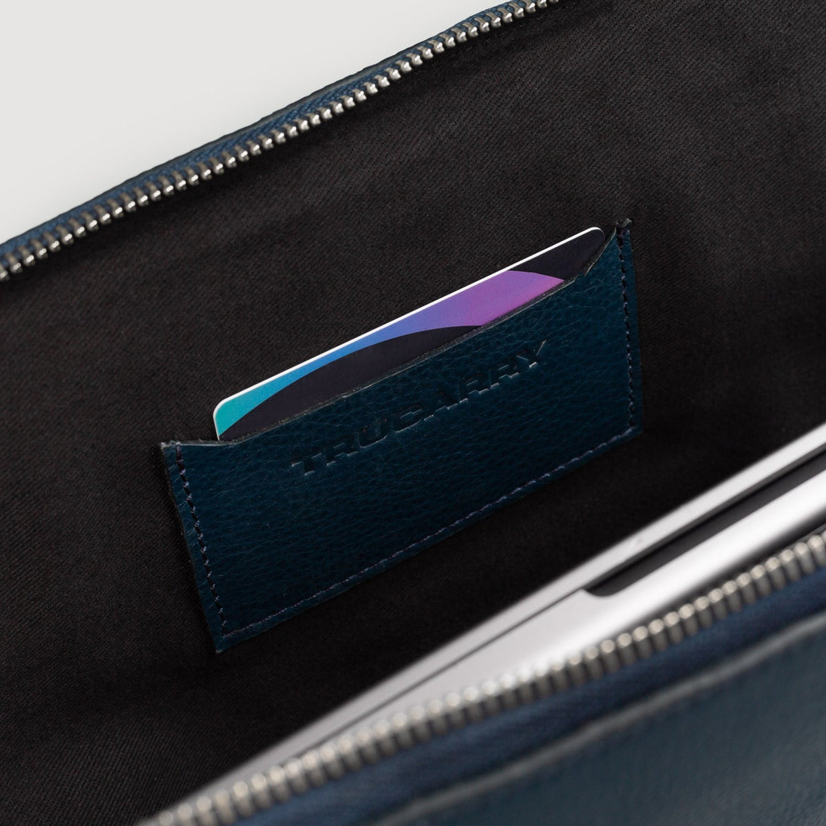 Brex Baxter Midnight Blue Leather Laptop Sleeve - midnight blue leather laptop sleeve, view 7