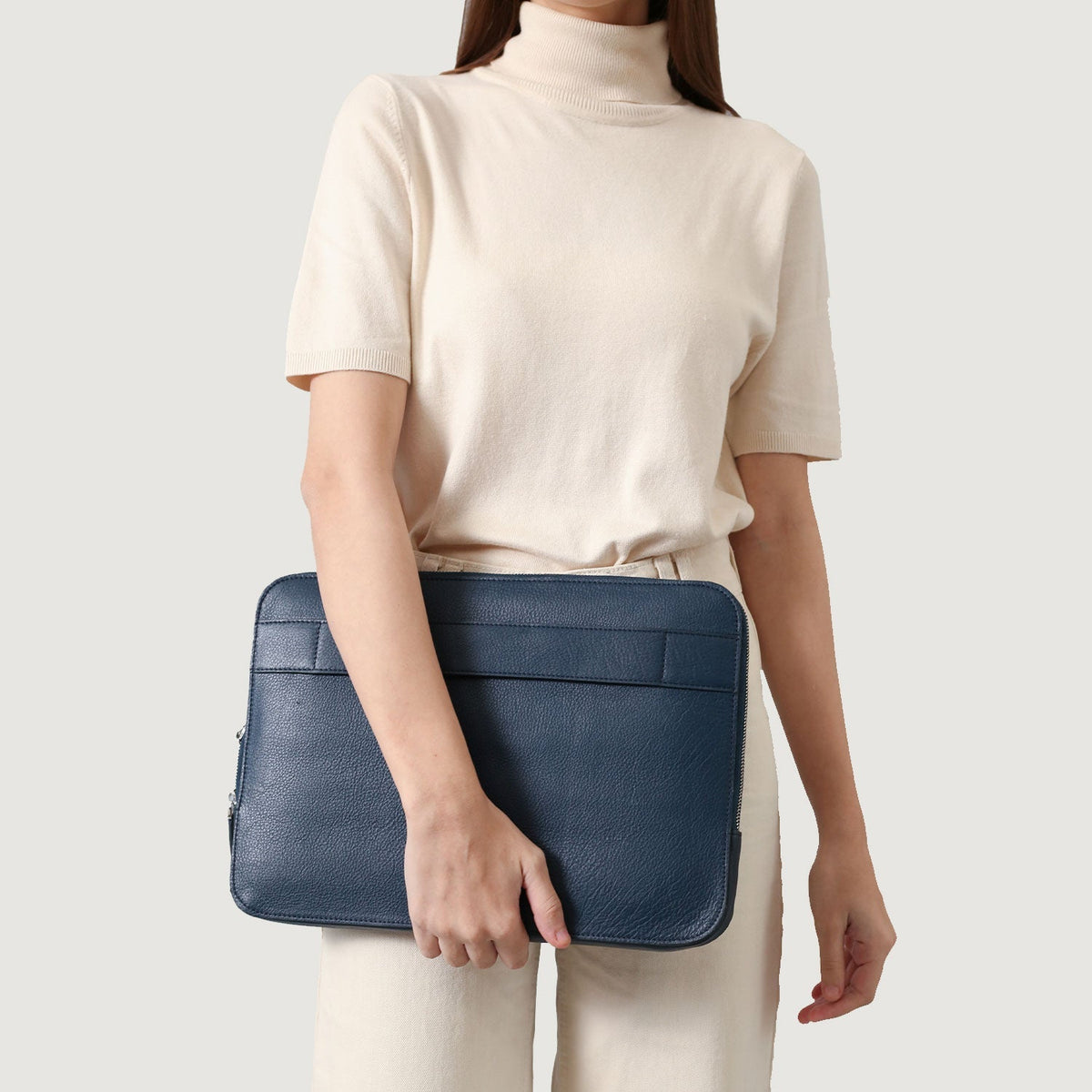 Brex Baxter Midnight Blue Leather Laptop Sleeve - midnight blue leather laptop sleeve, view 8