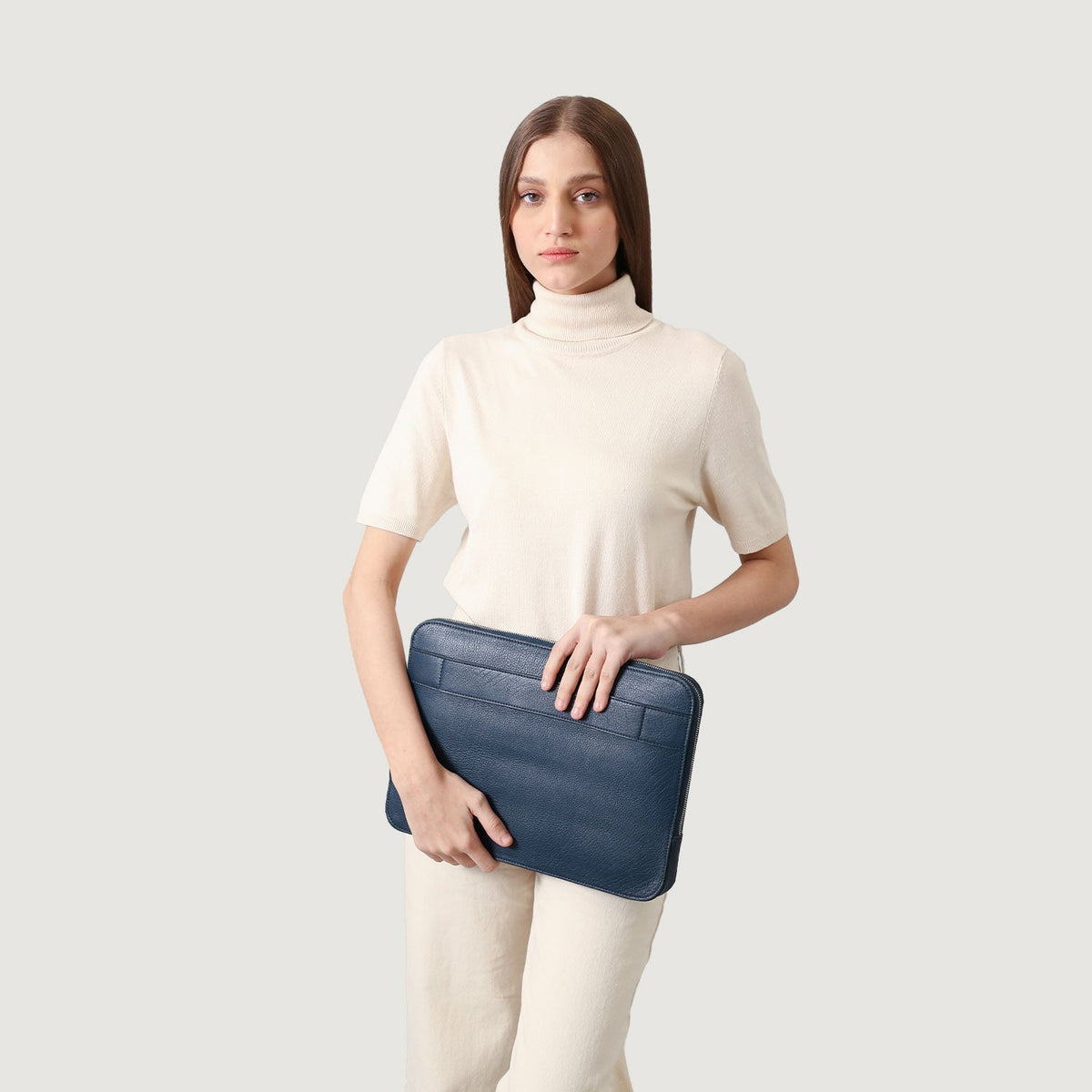 Brex Baxter Midnight Blue Leather Laptop Sleeve - midnight blue leather laptop sleeve, view 9