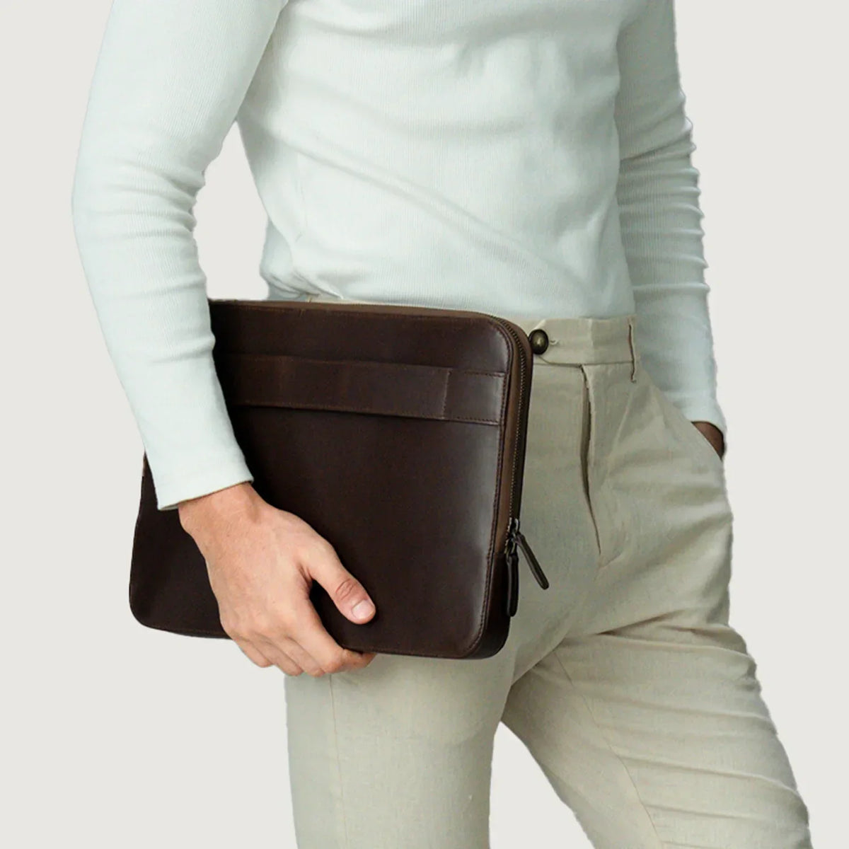 Brex Baxter Vintage Brown Leather Laptop Sleeve - brown vintage leather laptop sleeve, view 5