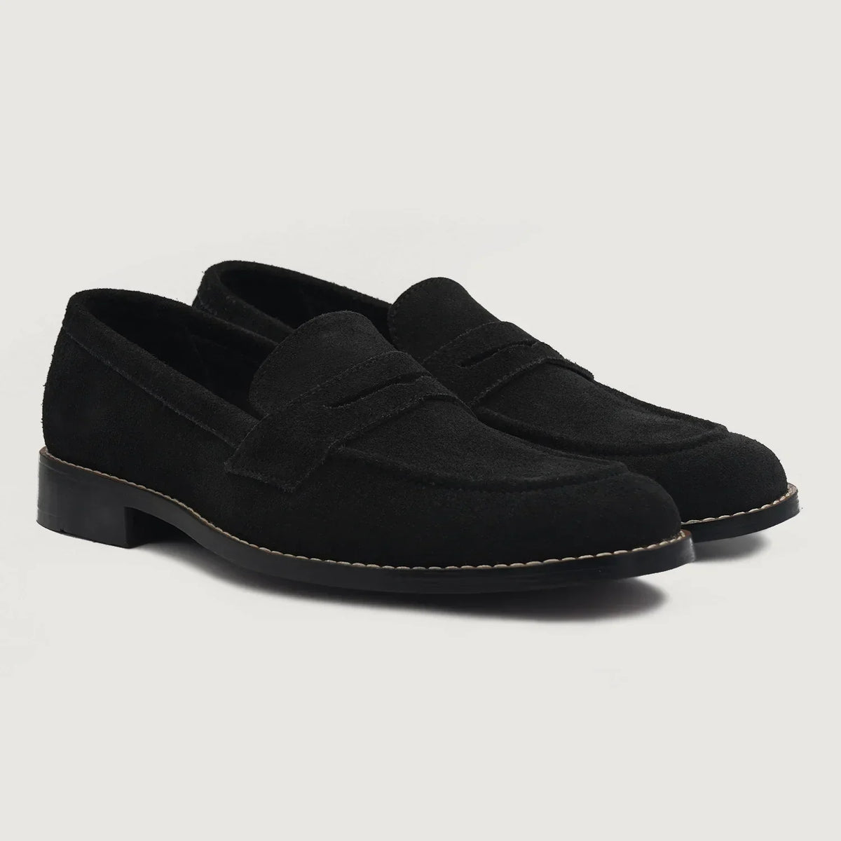 Baxton Black Suede Leather Loafers - men's loafers in black suede leather, view 1
