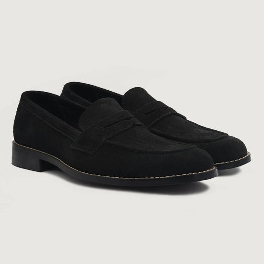 Baxton Black Suede Leather Loafers - men's loafers in black suede leather, view 1