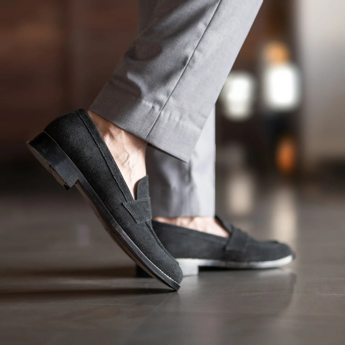 Baxton Black Suede Leather Loafers - men's loafers in black suede leather, view 10