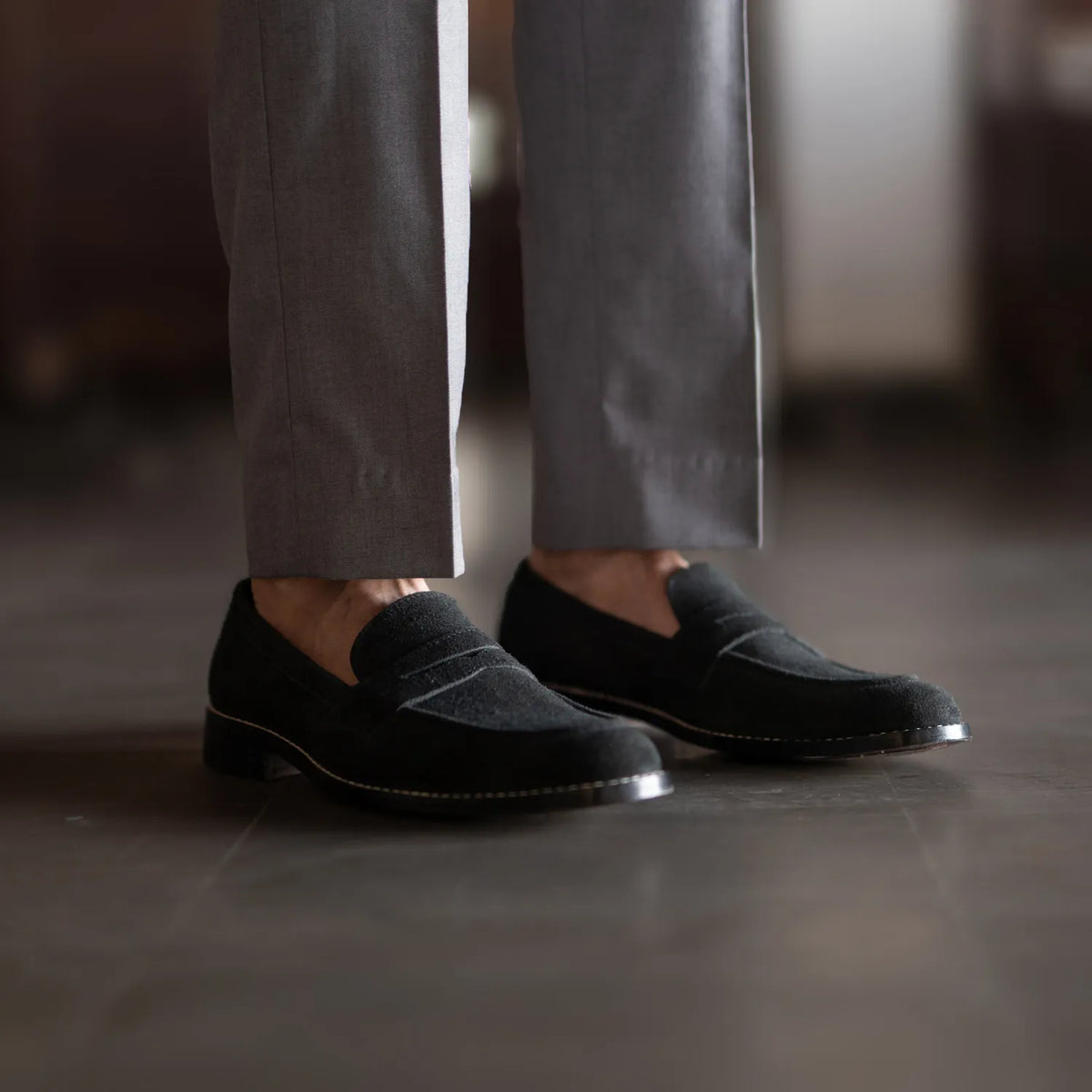 Baxton Black Suede Leather Loafers - men's loafers in black suede leather, view 7