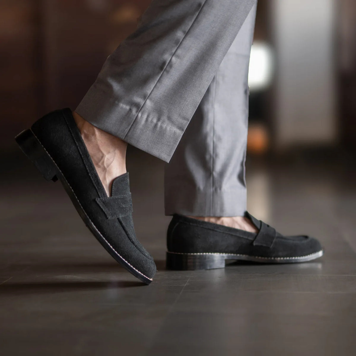 Baxton Black Suede Leather Loafers - men's loafers in black suede leather, view 8