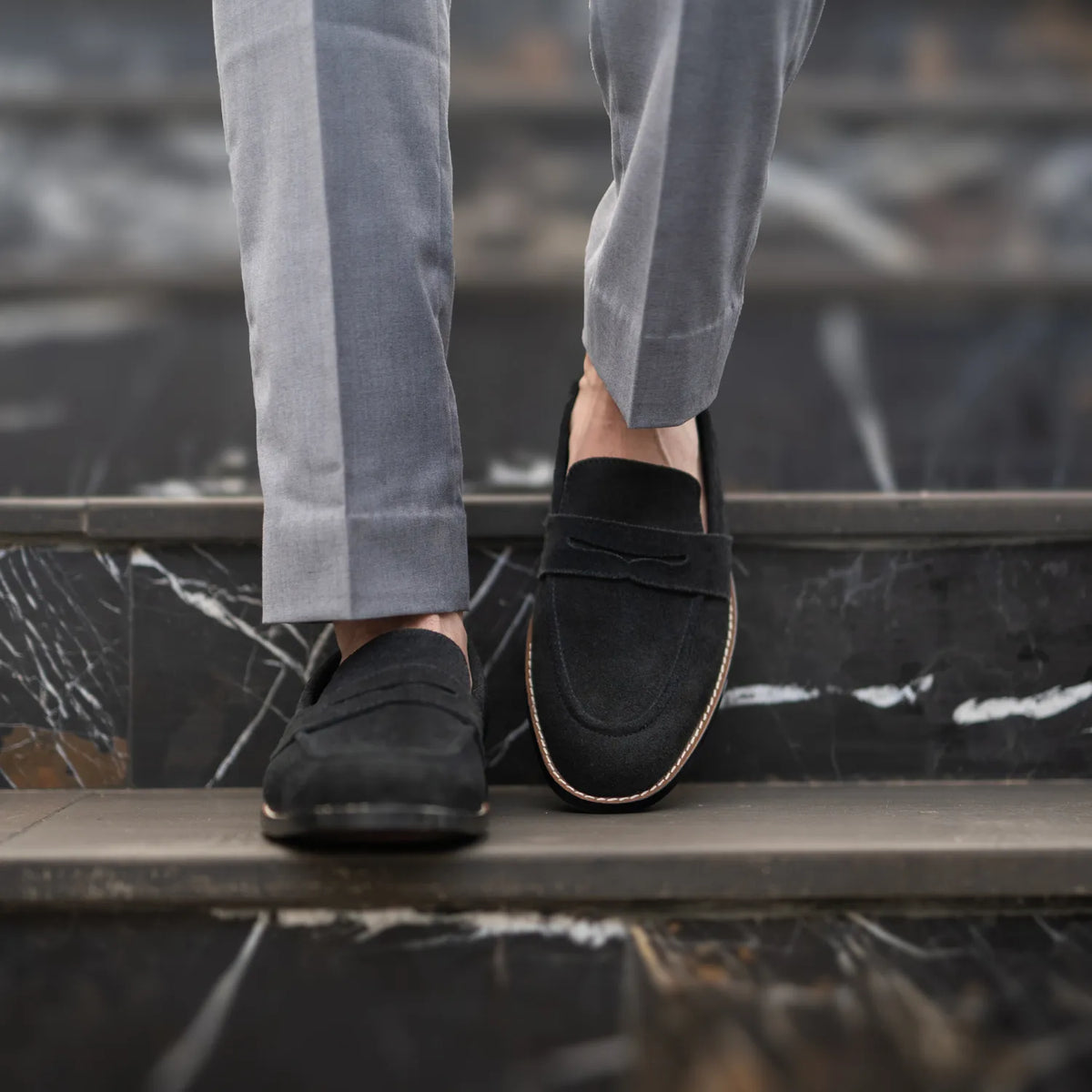 Baxton Black Suede Leather Loafers - men's loafers in black suede leather, view 9