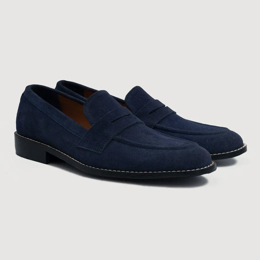 Baxton Blue Suede Leather Loafers - men's loafers in blue suede leather, view 1