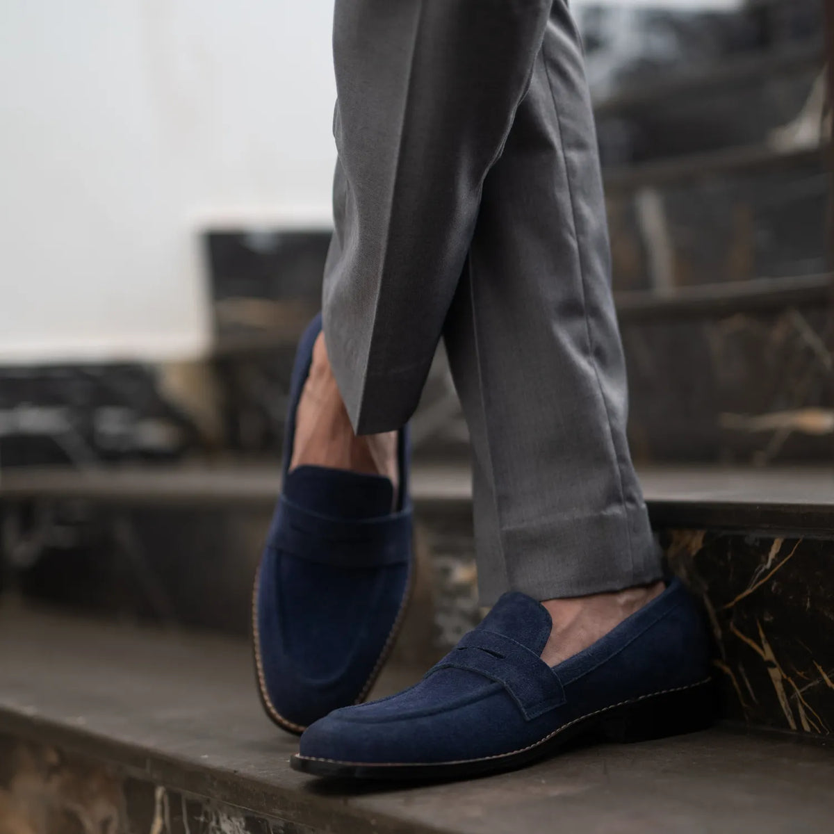 Baxton Blue Suede Leather Loafers - men's loafers in blue suede leather, view 7