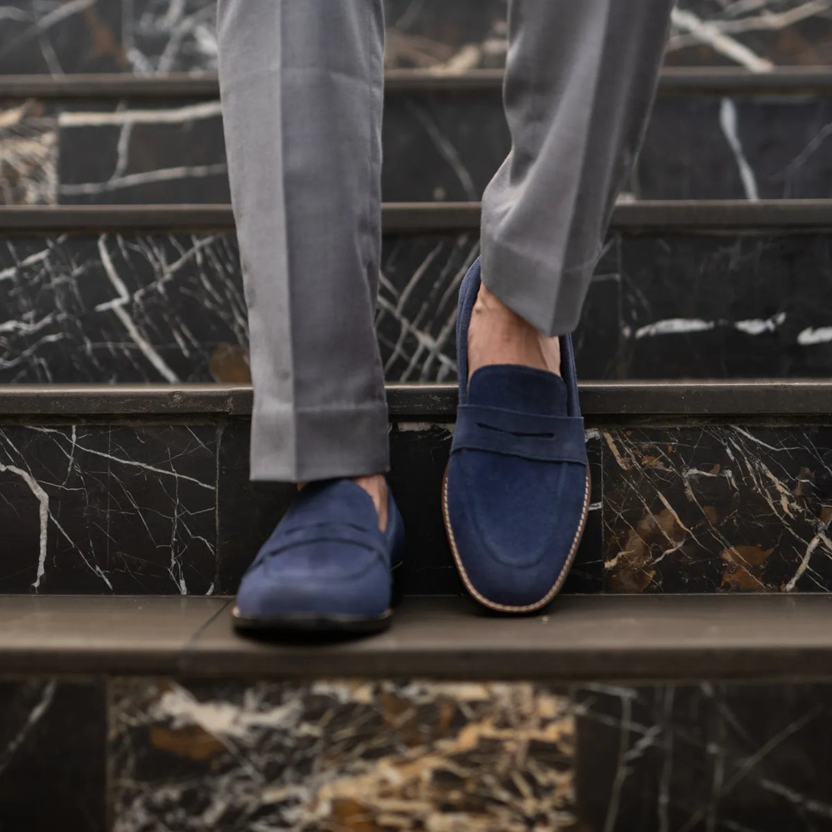 Baxton Blue Suede Leather Loafers - men's loafers in blue suede leather, view 8