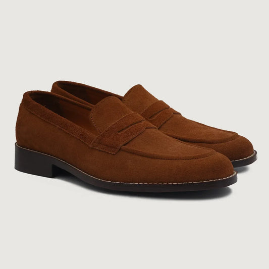 Baxton Brown Suede Leather Loafers - men's loafers in brown suede leather, view 1