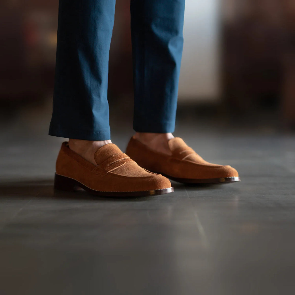 Baxton Brown Suede Leather Loafers - men's loafers in brown suede leather, view 7