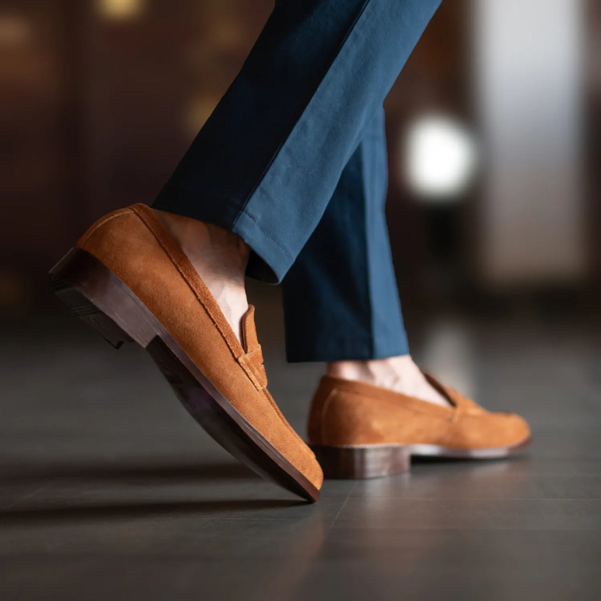Baxton Brown Suede Leather Loafers - men's loafers in brown suede leather, view 8