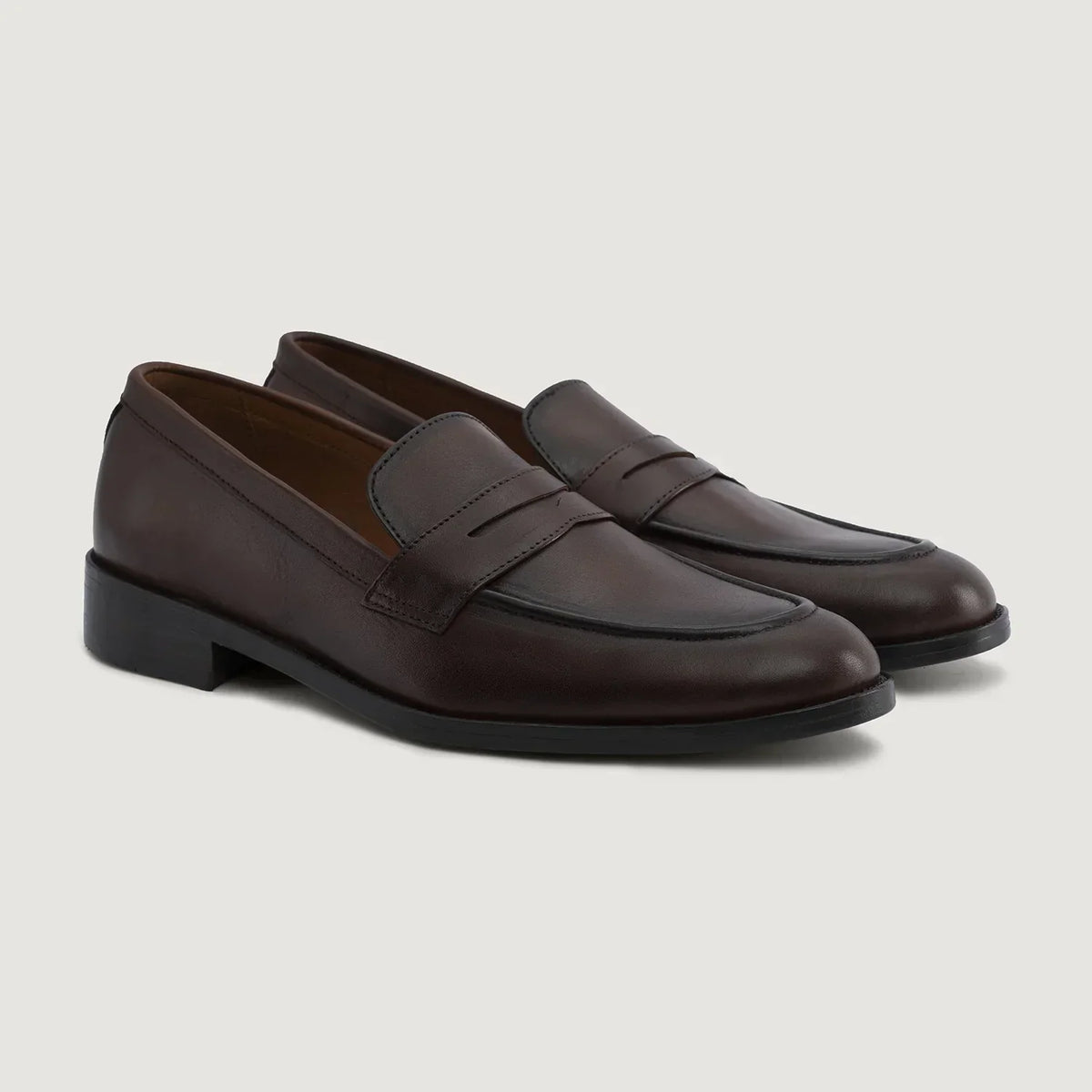 Baxton Burnished Brown Leather Loafers - men's loafers in brown genuine leather, view 1