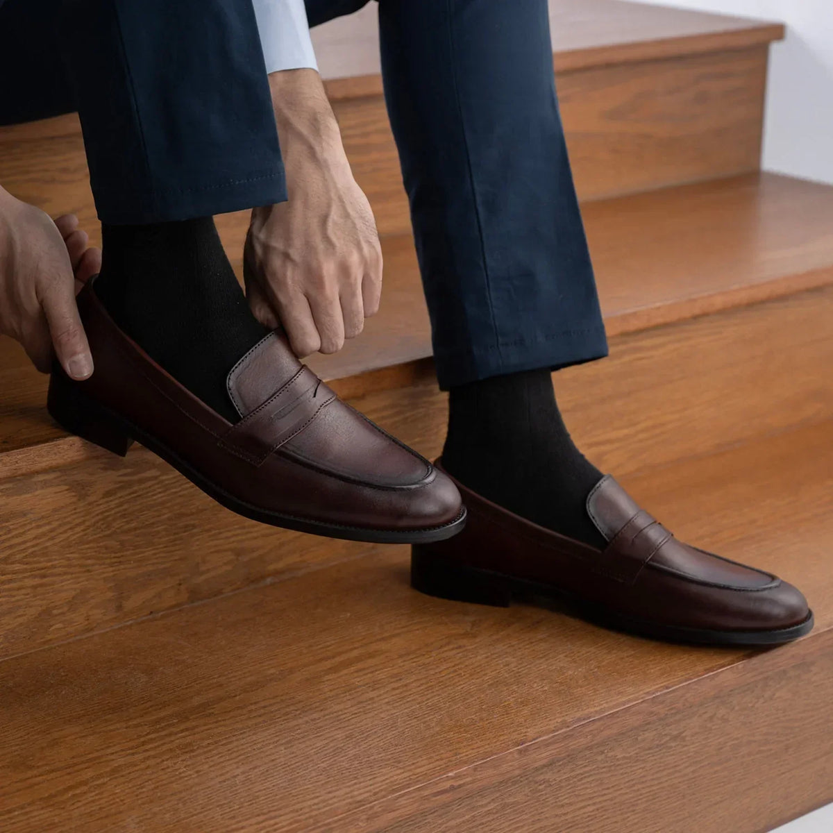 Baxton Burnished Brown Leather Loafers - men's loafers in brown genuine leather, view 10