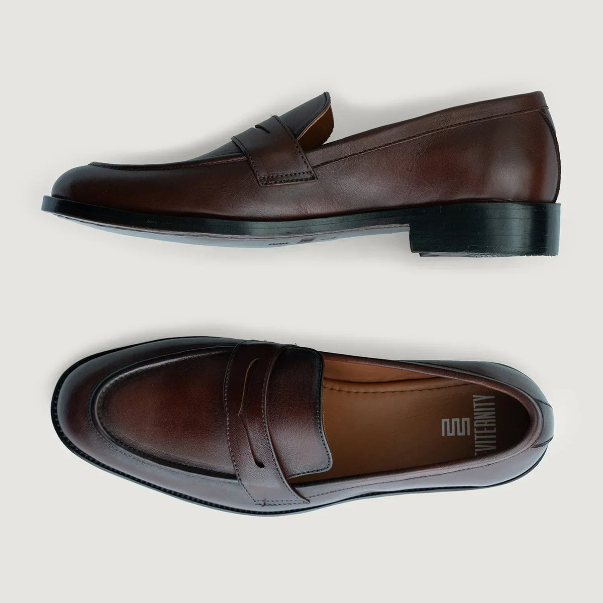 Baxton Burnished Brown Leather Loafers - men's loafers in brown genuine leather, view 3