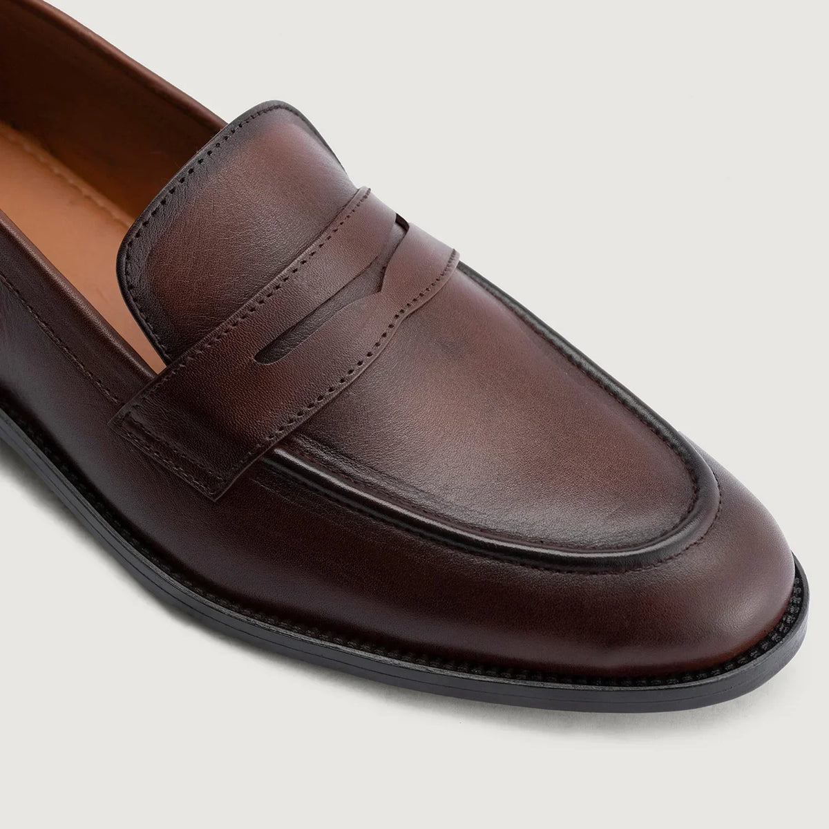 Baxton Burnished Brown Leather Loafers - men's loafers in brown genuine leather, view 5