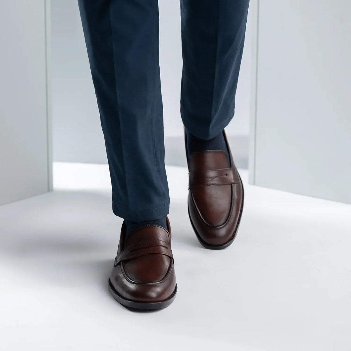Baxton Burnished Brown Leather Loafers - men's loafers in brown genuine leather, view 6