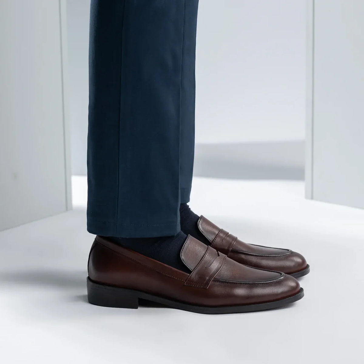 Baxton Burnished Brown Leather Loafers - men's loafers in brown genuine leather, view 7